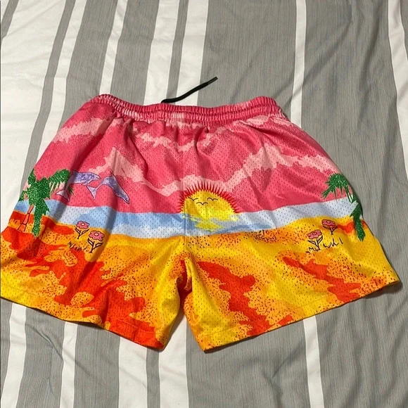 Colorful Graphic Swim Shorts with Heart Design Mens S - Picture 2 of 3